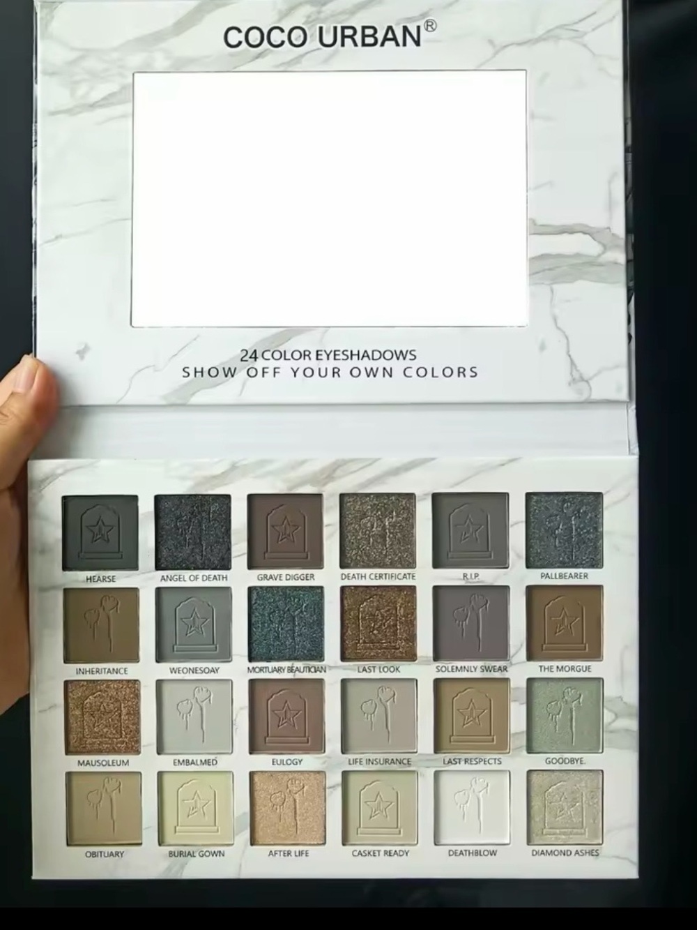 COCO URBAN 24-Color Eyeshadow Palette – Marble Case, Neutral & Cool Tones